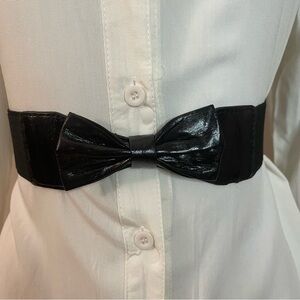 Black faux leather with bow elastic waistband belt